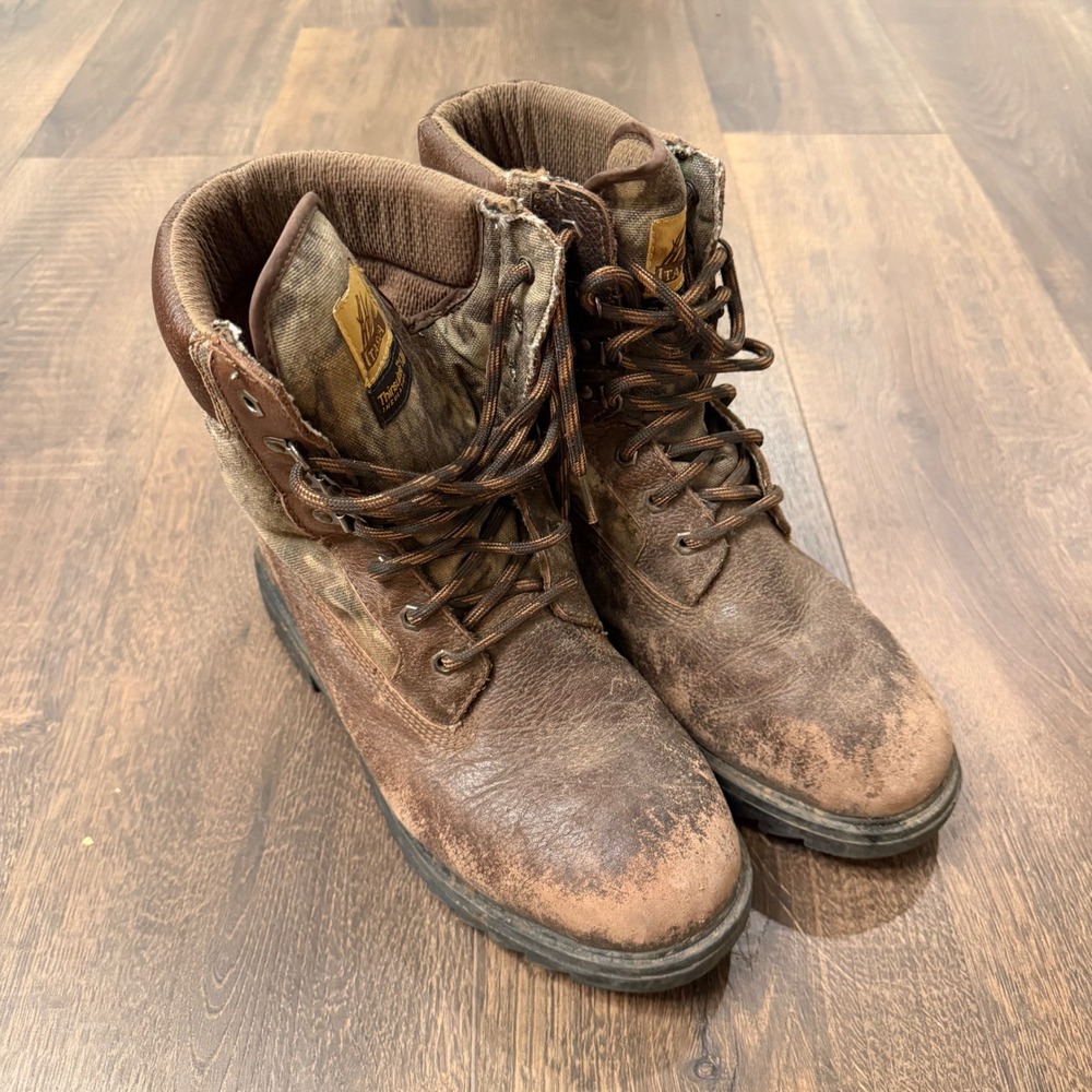 Itasca Thinsulate Camo Hunting Boots Mens 9.5 Brown Leather Insulated